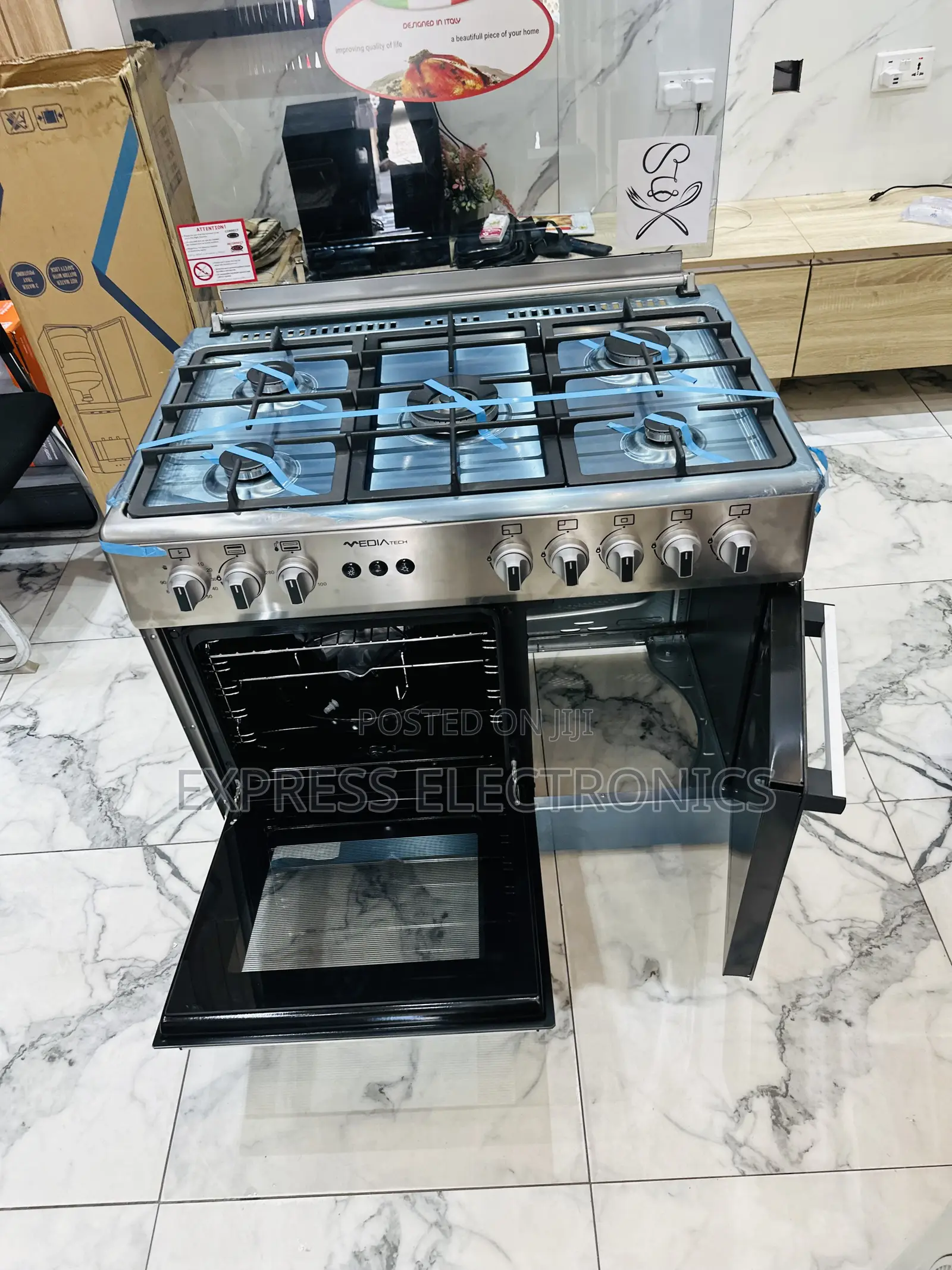 Ultra Modern Sleek Gas Cooker Oven Rotisserie Midea Tech Sliver 5b Gas