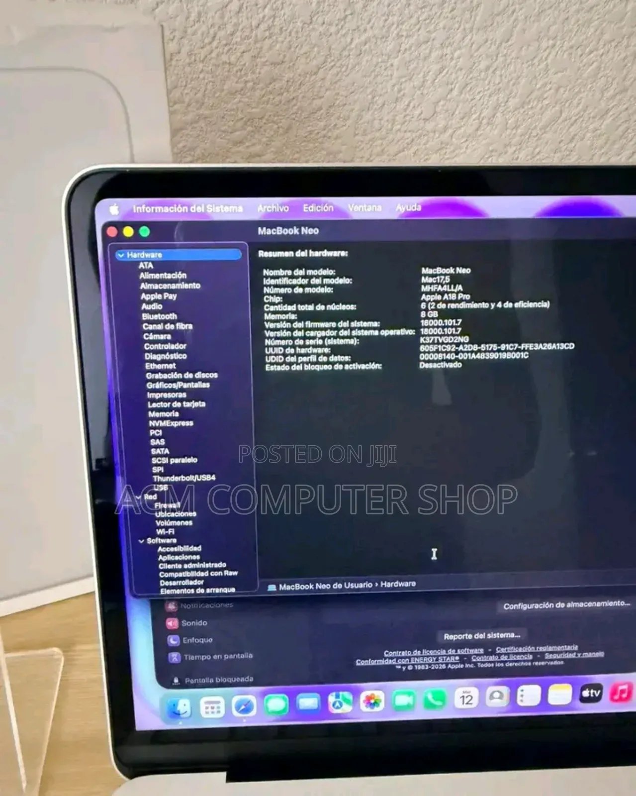 New Laptop Apple MacBook Neo 2026 8GB Apple M5 SSD 256GB