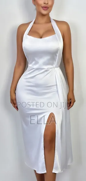 White Satin Halter Midi Dress