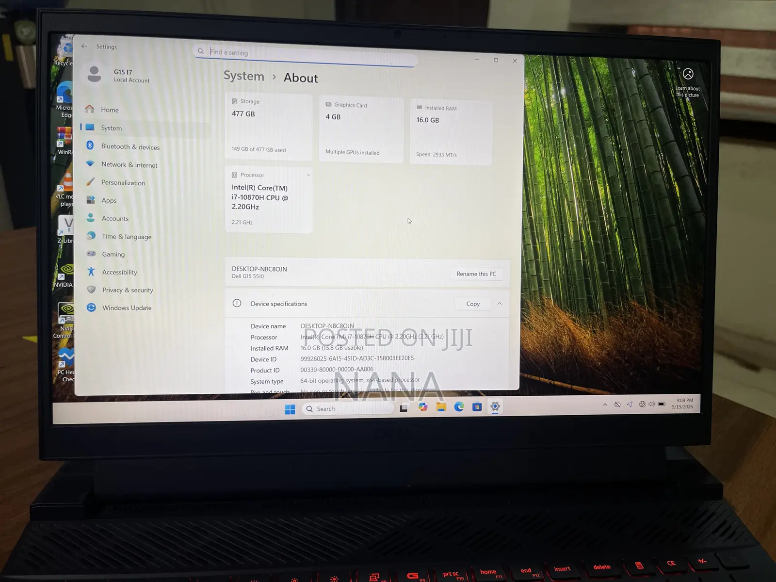 Laptop Dell G15 5511 16GB Intel Core i7 SSD 512GB