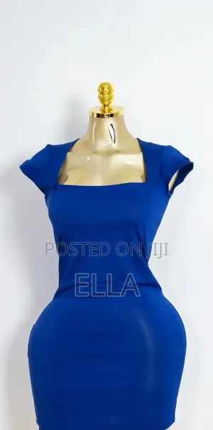 Royal Blue Square Neck Cap Sleeve Bodycon Dress