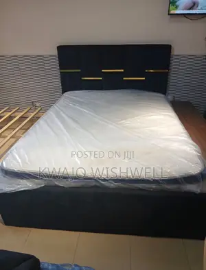 Double Bed Frame Black Color With Gold Design Available