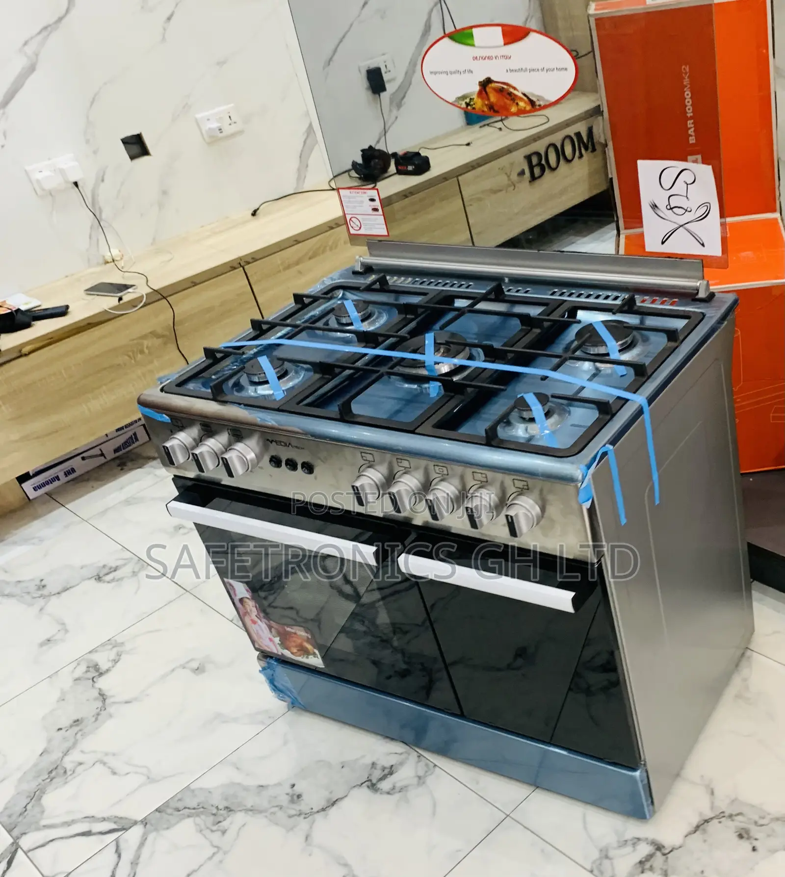 Available Grey Mediatech 60x90 Freestanding 5 Gas Burner Cooker (Gray)