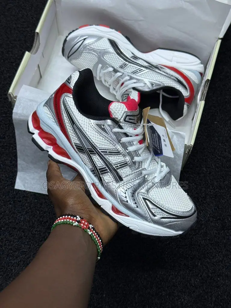 Quality Silver Red Retro Asics Sneakers