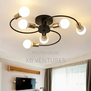 6-Head Black Iron Ceiling Pendant Light