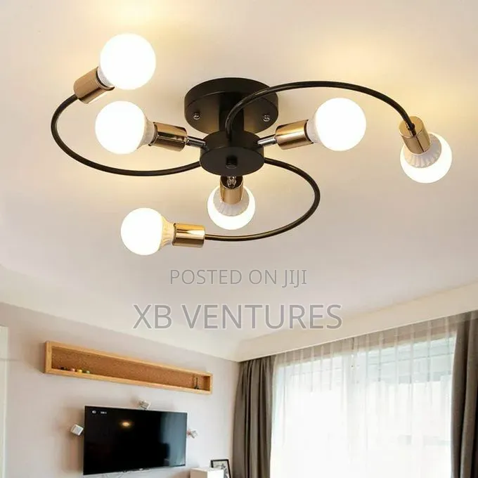 6-Head Black Iron Ceiling Pendant Light