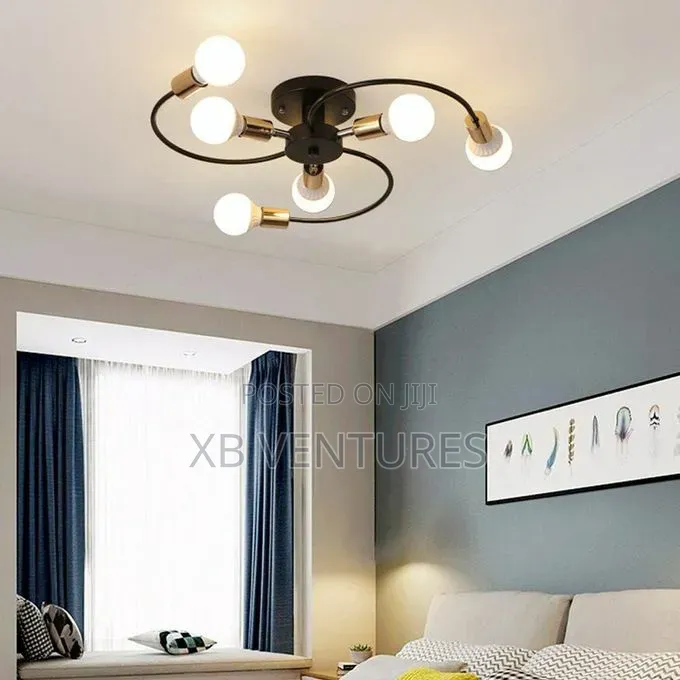 6-Head Black Iron Ceiling Pendant Light