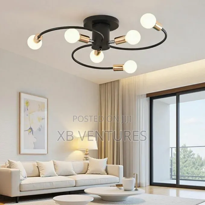 6-Head Black Iron Ceiling Pendant Light
