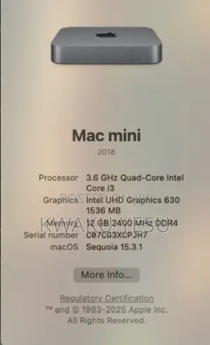 Desktop Computer Apple Mac Mini 12GB Intel Core i3 SSD 256GB
