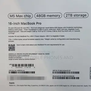 New Apple MacBook Pro 2026 M5 Max 16-inch 48GB Apple M5 Max SSD 2T