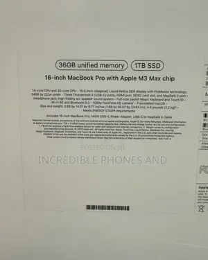 New Apple MacBook Pro 2024 M3 Max 16-inch 36GB Apple M3 Max SSD 1T