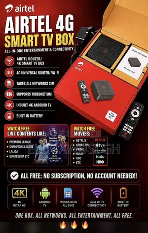 4g Smart Android Tv Box and Router Combo, Free Sports and Movie Sites