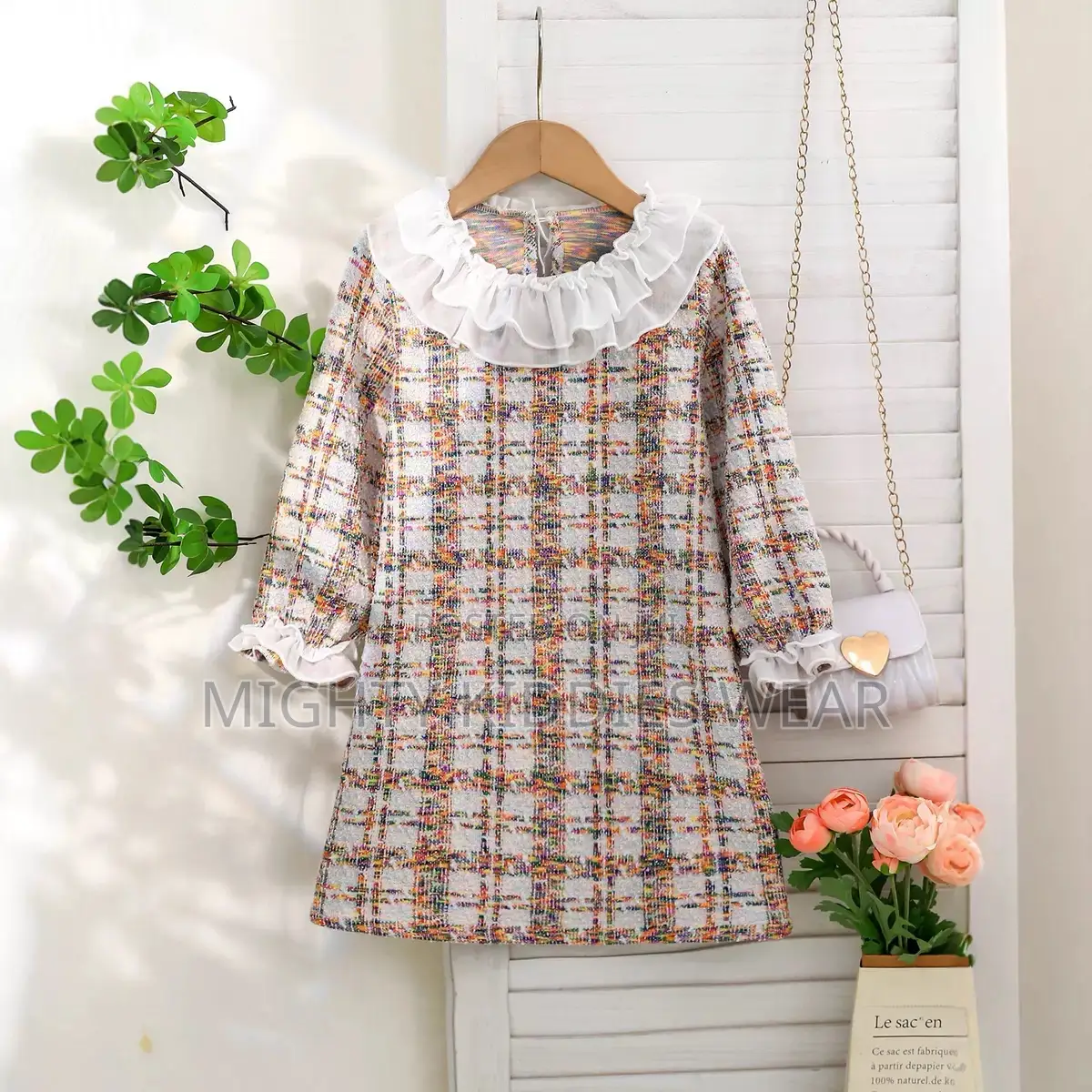 Girls' Small Fragrance Fabric Houndstooth Dress Age 2-4yrs Only