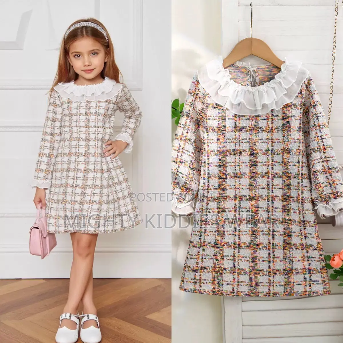 Girls' Small Fragrance Fabric Houndstooth Dress Age 2-4yrs Only