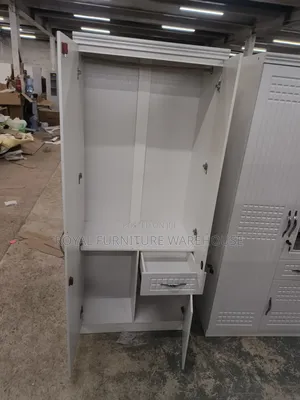 Freestanding 2-Door MDF Wardrobe With Built-in Mirror and Lower Drawer
