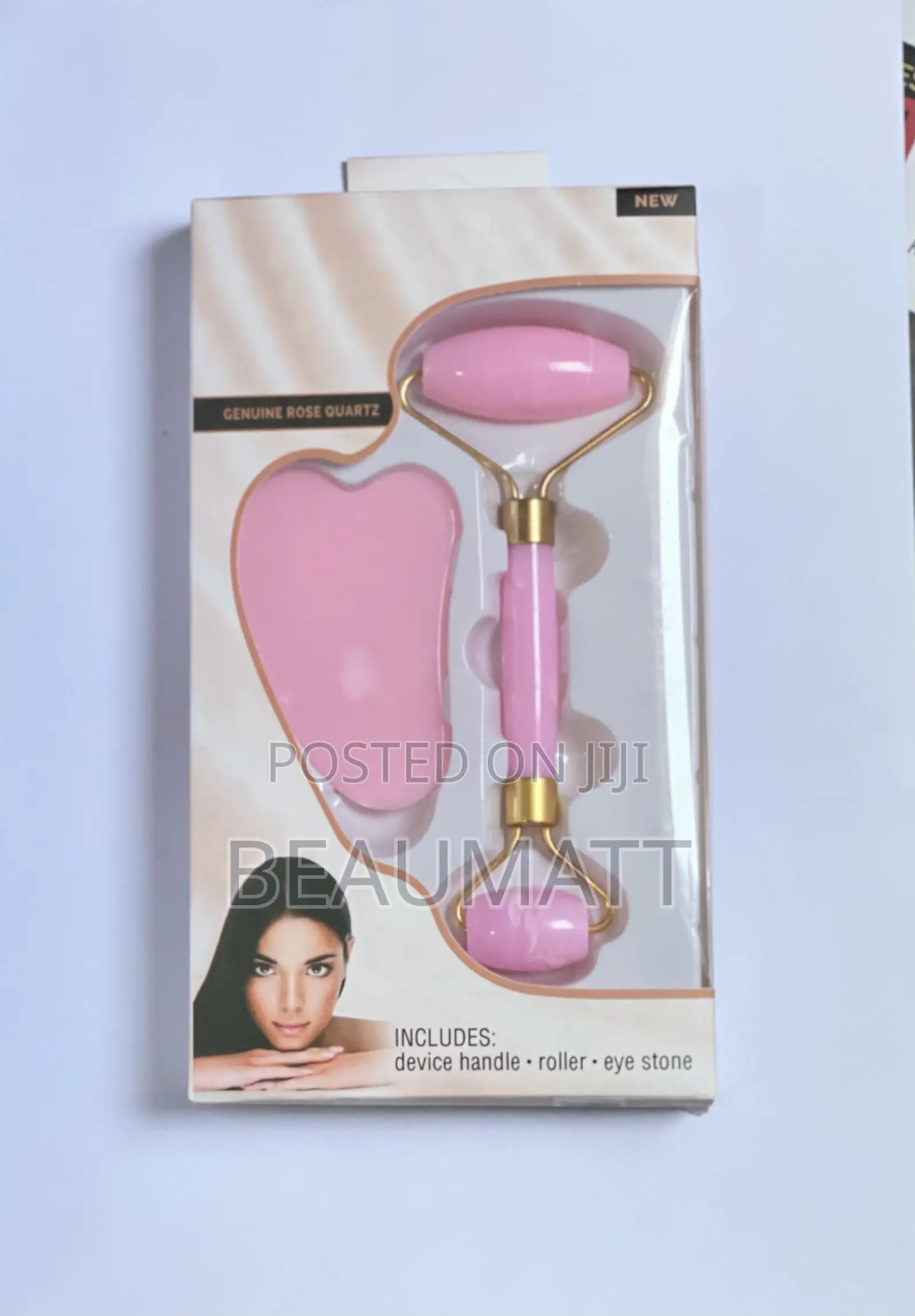 Rose Quartz Facial + Derma Roller System In Its Packaging