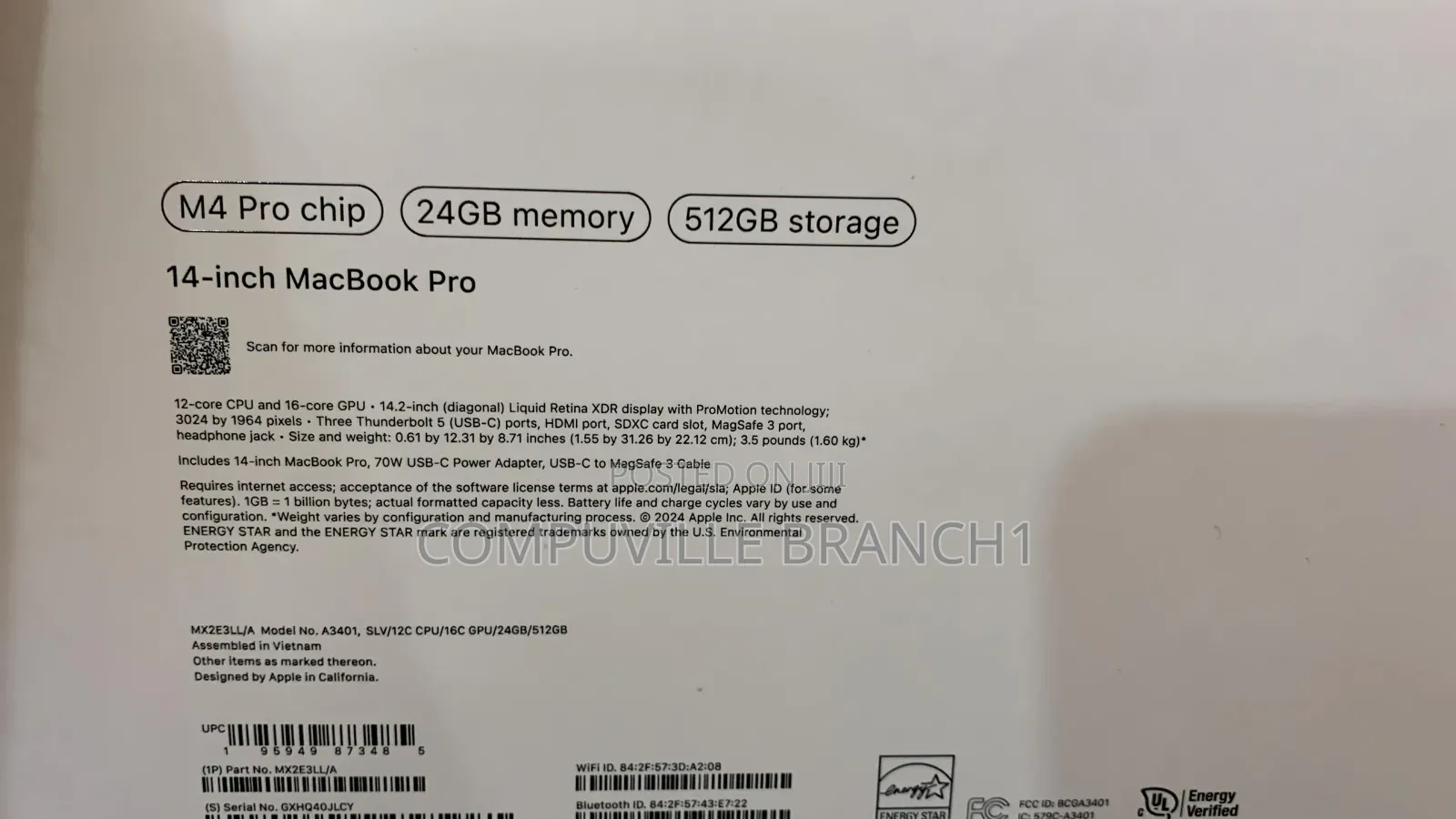 New Apple MacBook Pro 2024 M4 Pro 14-inch 24GB Apple M4 Pro SSD 512GB