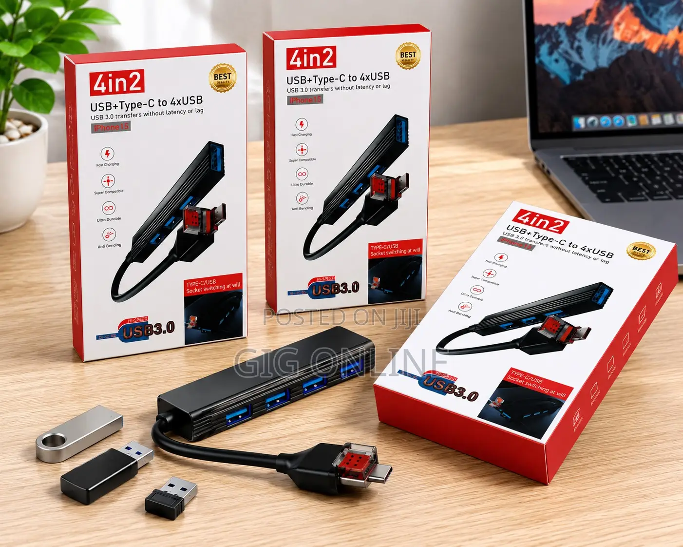 4-in-2 Usb Type-C to 4 Usb Hub High-Speed Adapter