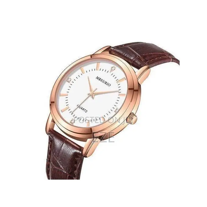 2pcs Couples Wrist Watch Set – Brown Leather Strap 'T771655