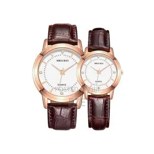 2pcs Couples Wrist Watch Set – Brown Leather Strap 'T771655