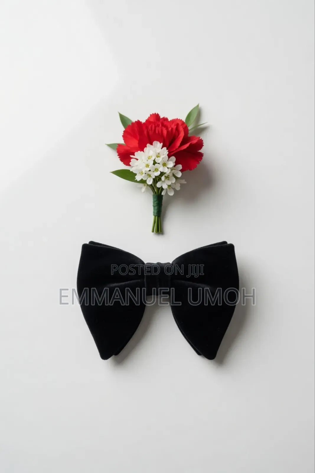 Classic Velvet Butterfly Bow Tie and Beautiful Groom's Boutonniere