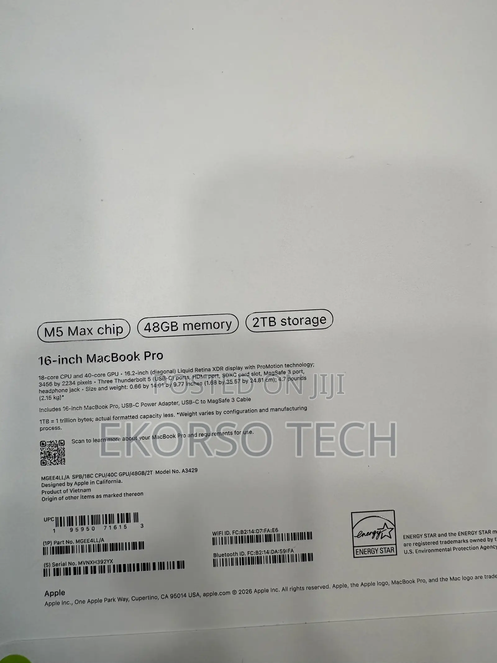 New Apple MacBook Pro 2026 M5 Pro 16-inch 48GB Apple M5 Max SSD 2T