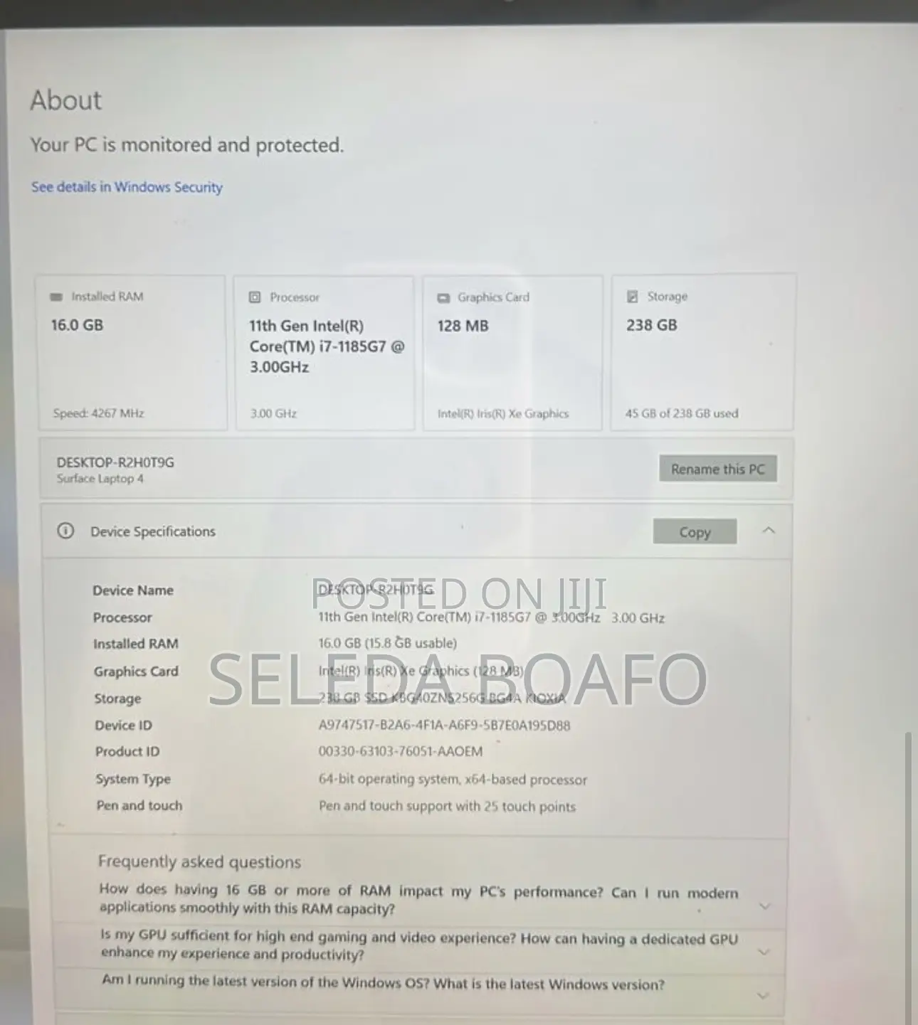 Laptop Microsoft Surface Laptop 4 16GB Intel Core i7 SSD 256GB
