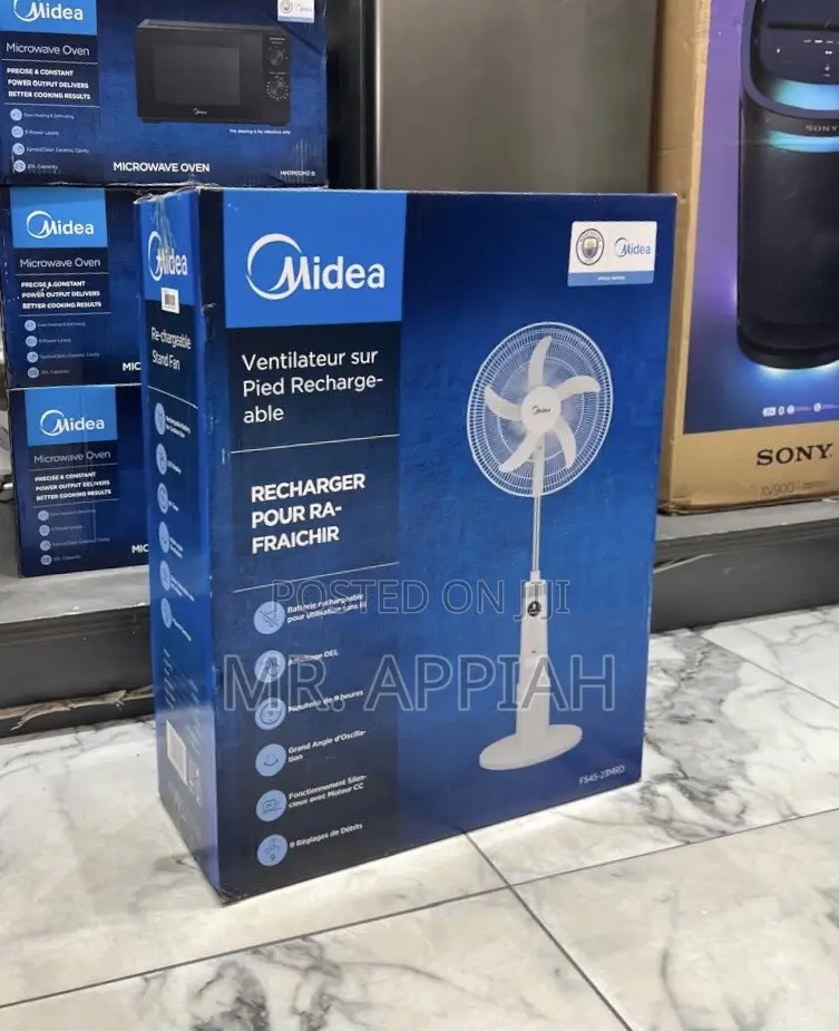Energy Saver Midea 18” Rechargeable Standing Fan(White) 