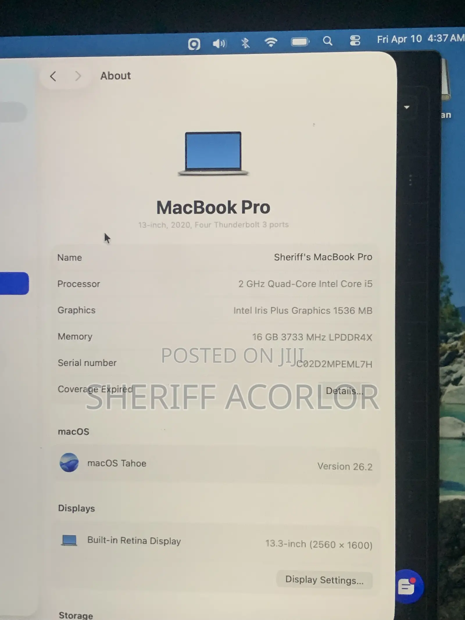 Laptop Apple MacBook Pro 2020 16GB Intel Core i5 SSD 512GB