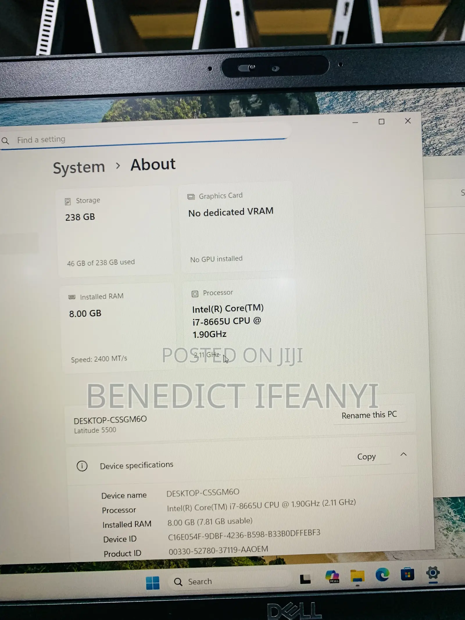 Laptop Dell Latitude 5501 8GB Intel Core i7 SSD 256GB