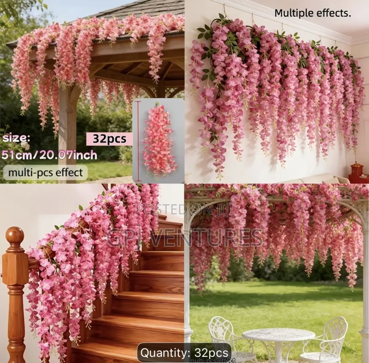 Artificial Pink Wisteria Hanging Bouquets