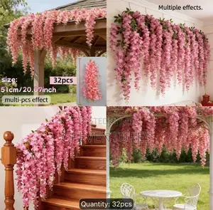 Artificial Pink Wisteria Hanging Bouquets