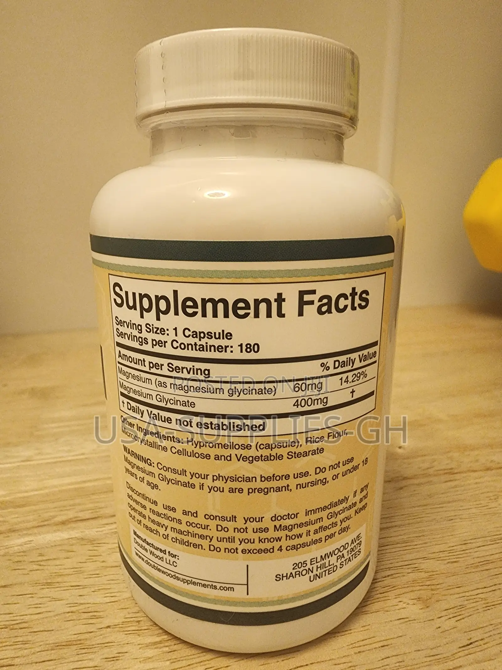Double Wood Magnesium Glycinate 400mg | 180 Capsules From Usa