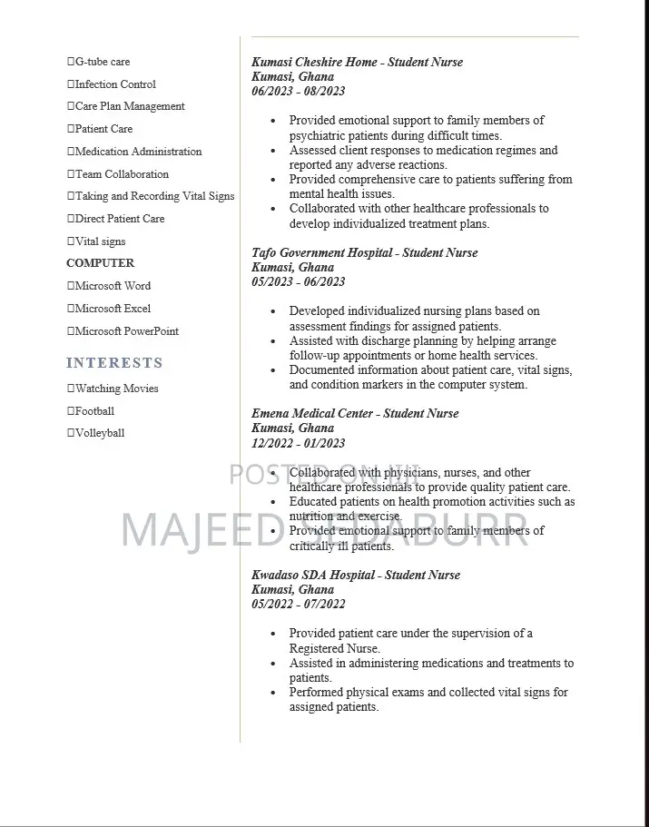 Healthcare Nursing CV