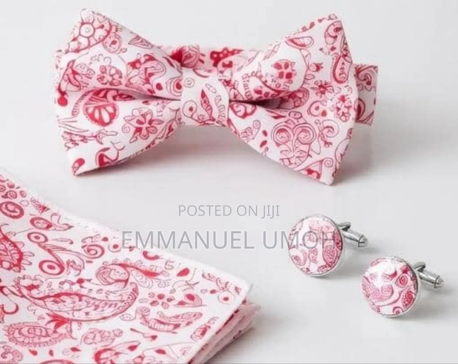 Classic Bow Tie With Cufflinks and Pocket Kerchief