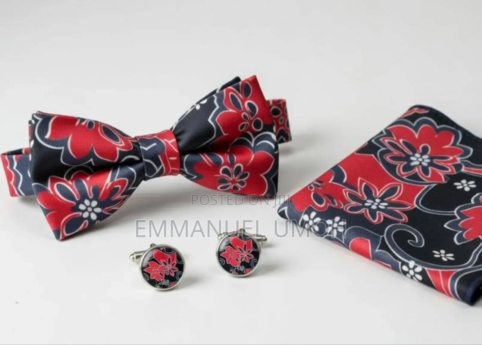 Classic Bow Tie With Cufflinks and Pocket Kerchief