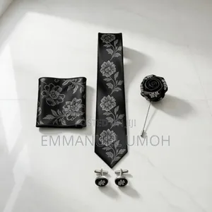 Flying Tie With Pocket Kerchief, Cufflinks and Brooch