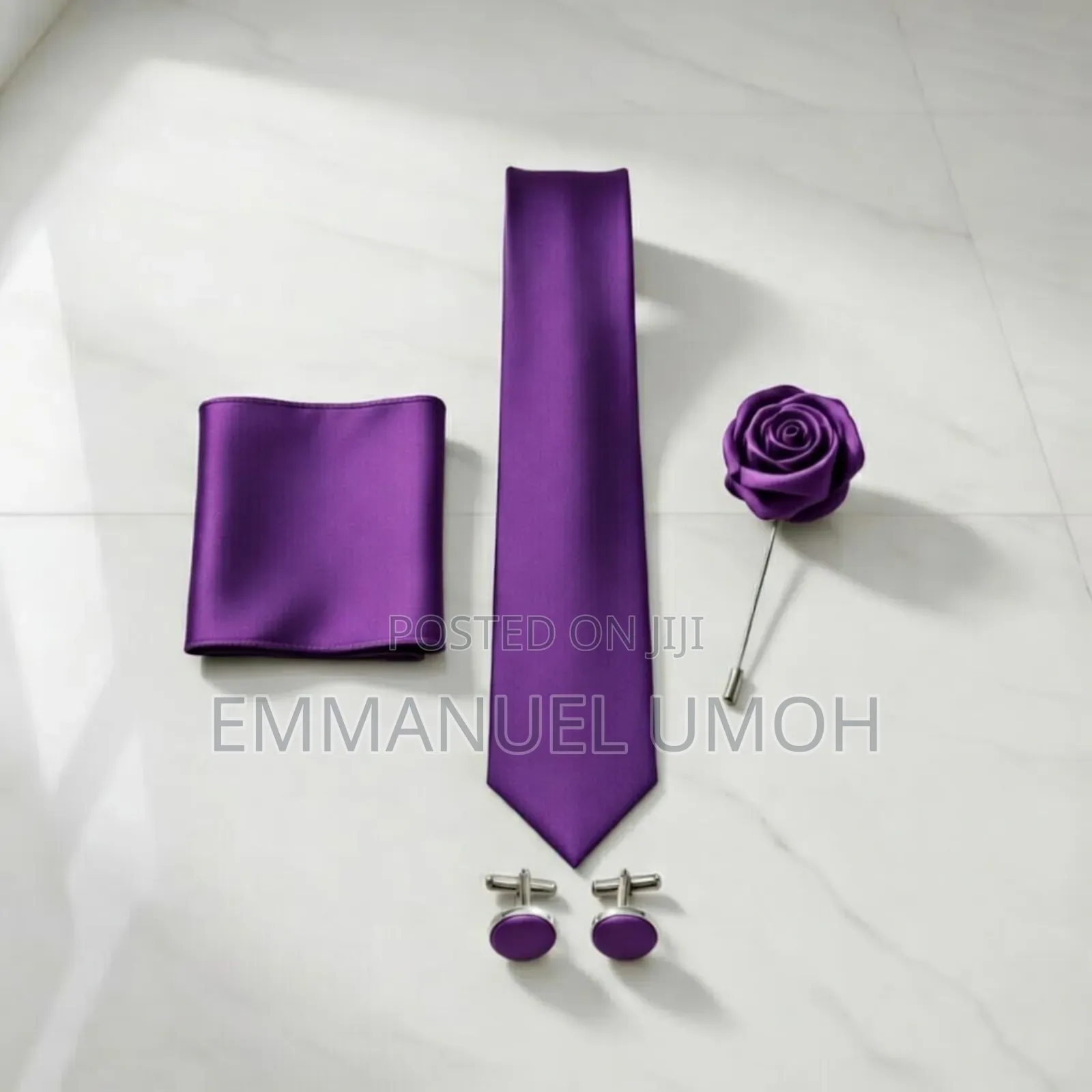 Flying Tie With Pocket Kerchief, Cufflinks and Brooch