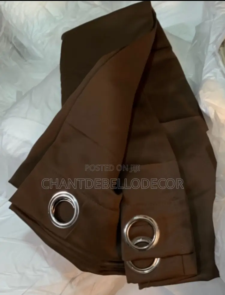A Pair of Solid Coffee Brown Blackout Curtains 2 in 1