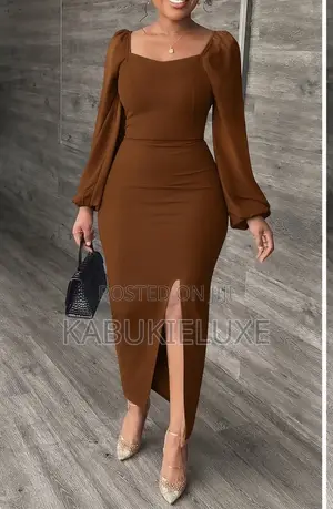 Elegant Coffee Brown Midi Dress