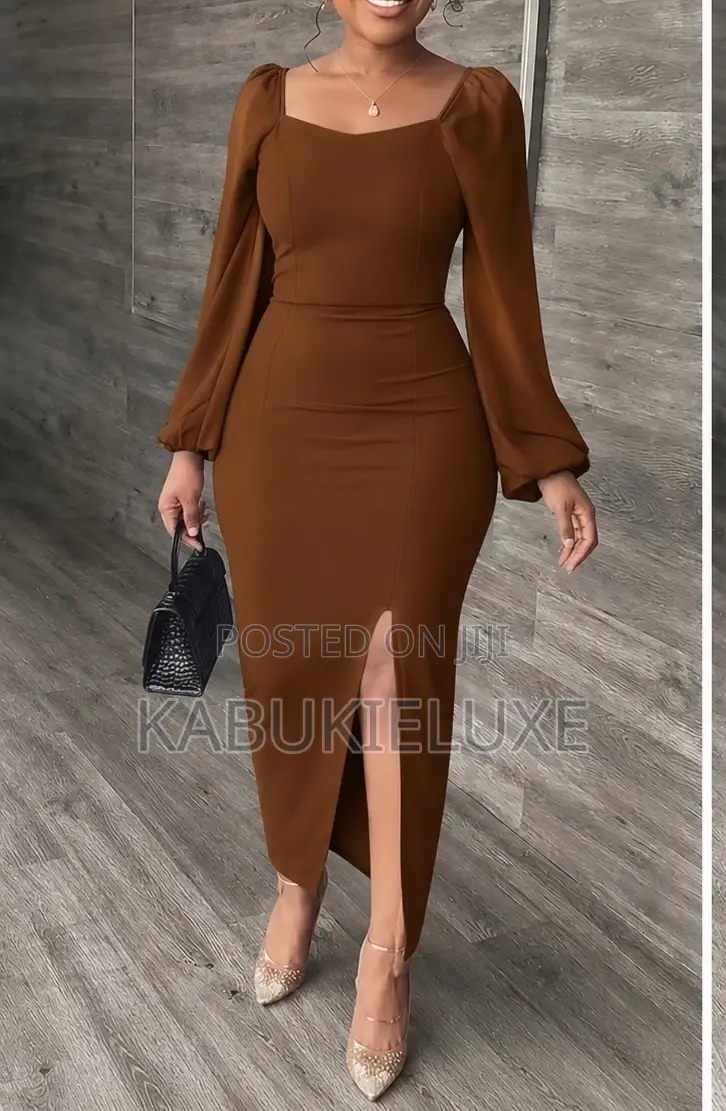 Elegant Coffee Brown Midi Dress