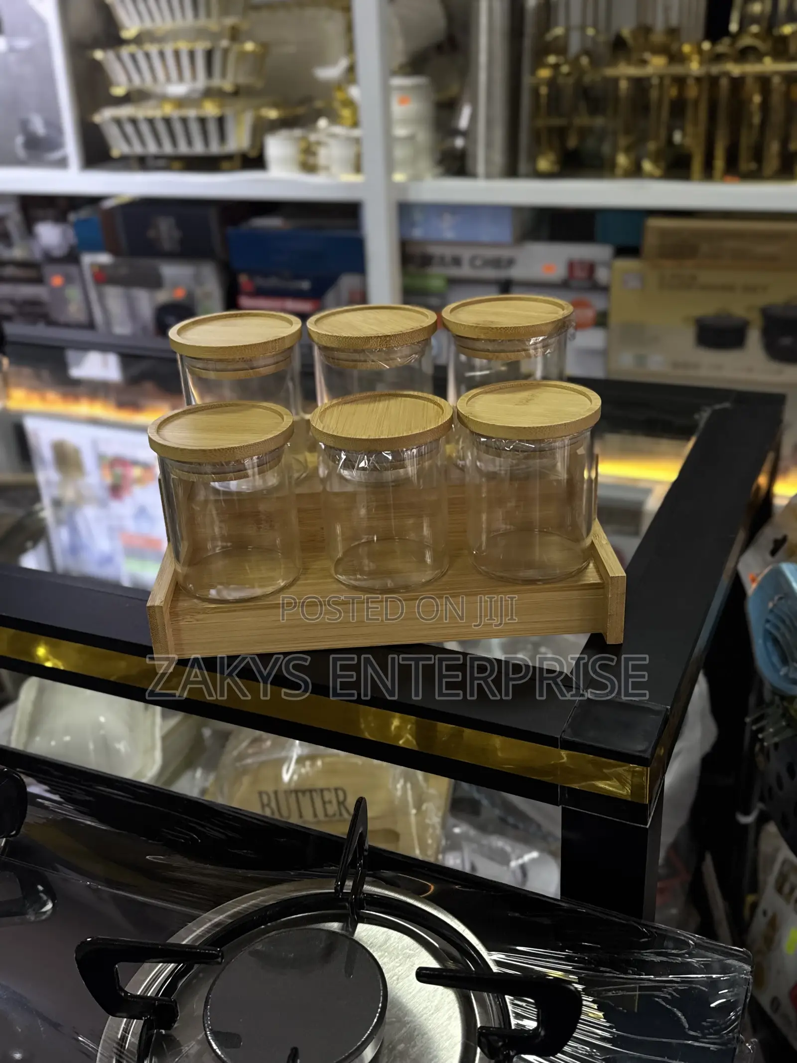 6pcs Spices Glass Jar Set Rack