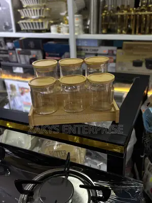 6pcs Spices Glass Jar Set Rack