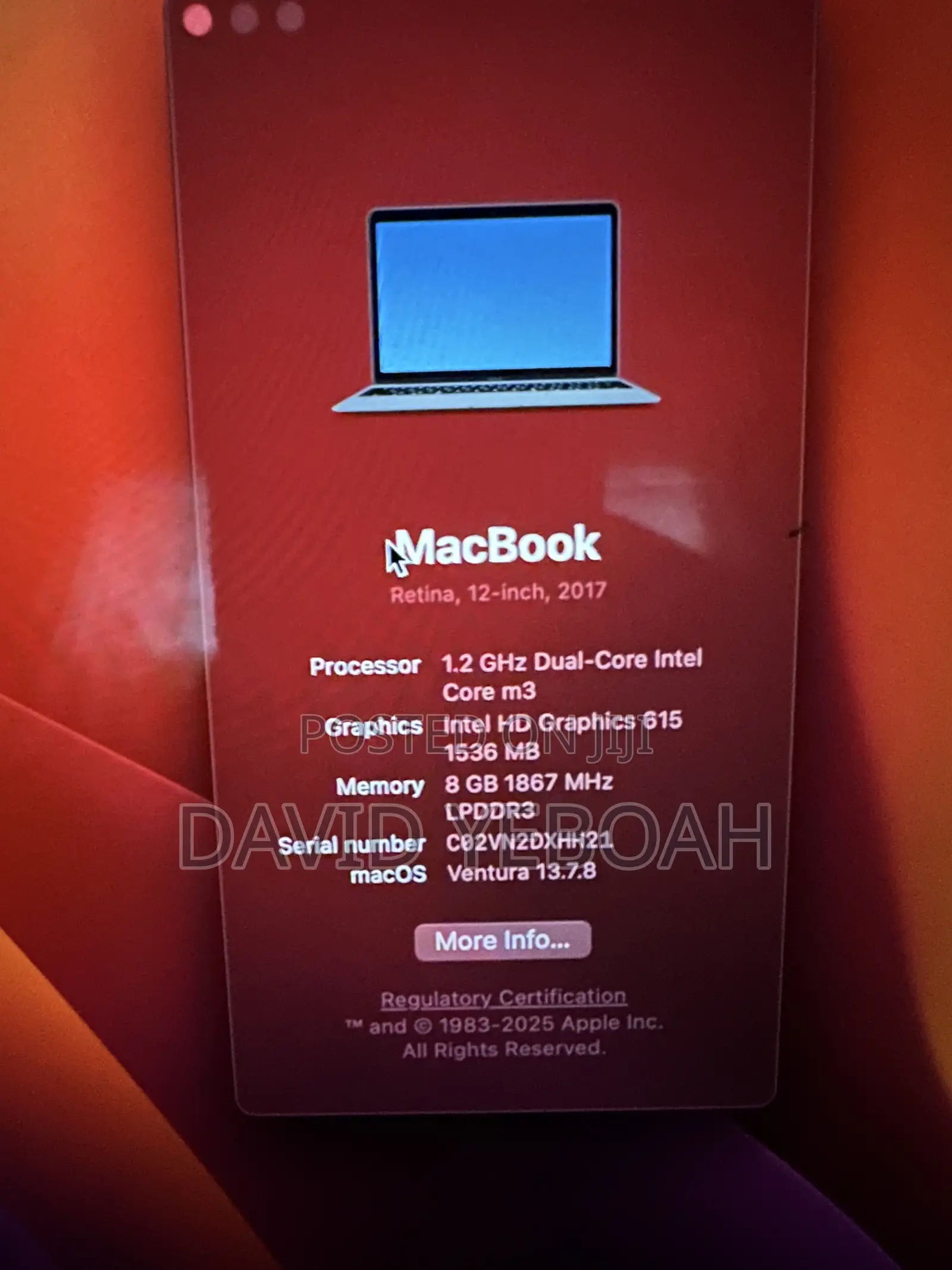 Laptop Apple MacBook 2017 8GB Intel Core M3 HDD 256GB