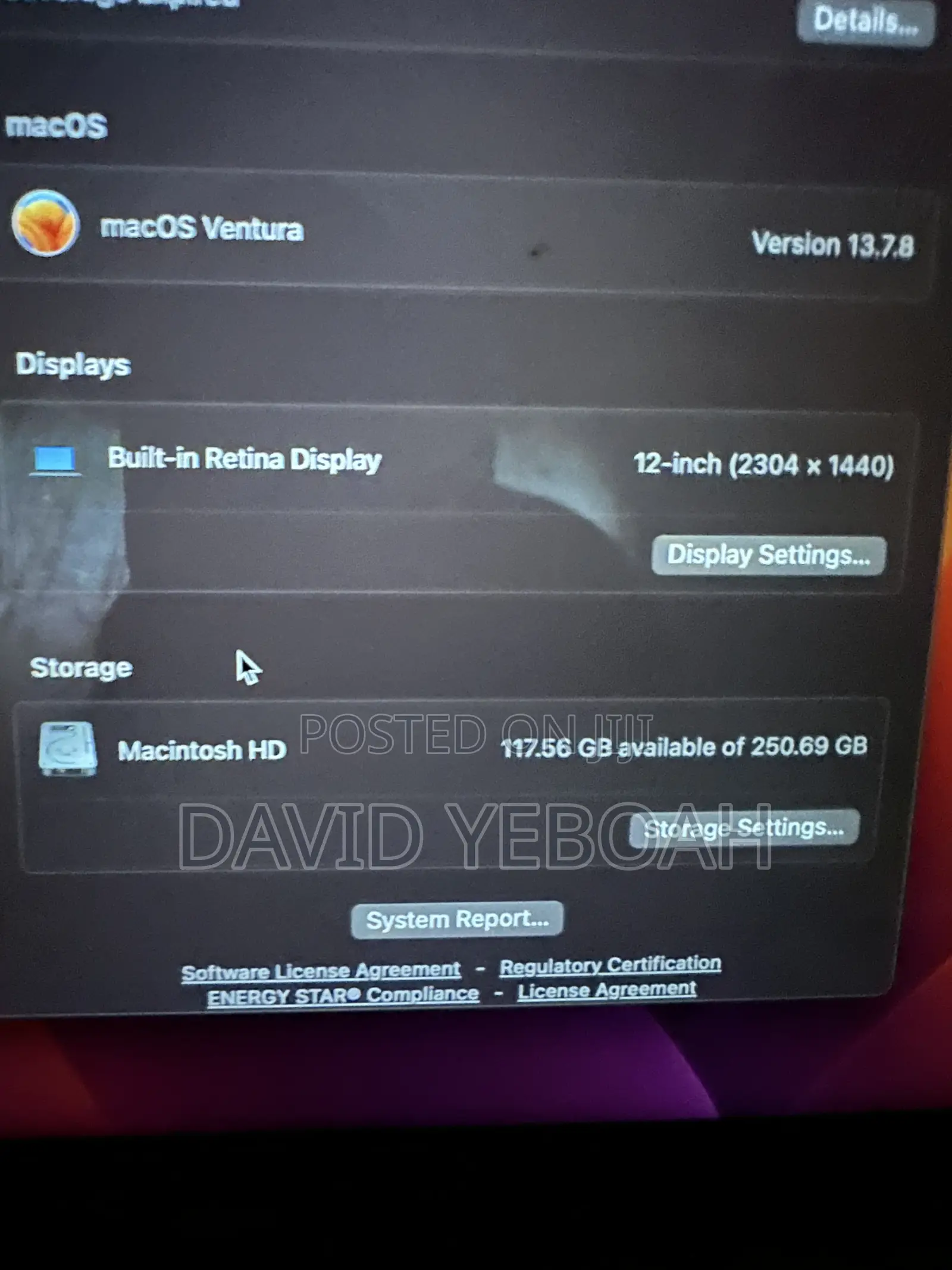 Laptop Apple MacBook 2017 8GB Intel Core M3 HDD 256GB