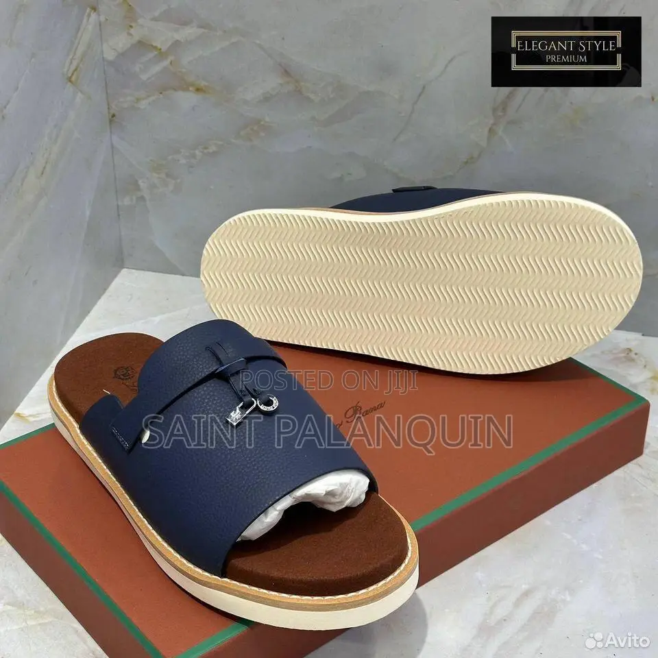 Oro Piana Men's Luxury Sandals Blue Leather.
