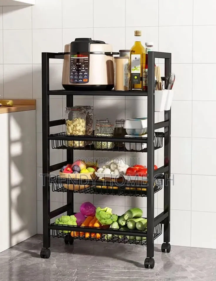 4-Tier Metallic Kitchen Rack With Wheels