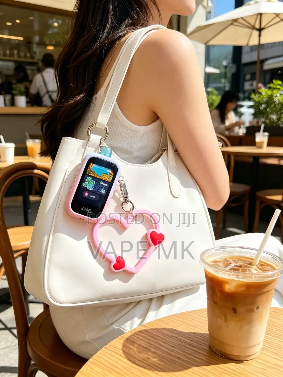 ZMR Cute Pink Vape Disposable,Smart Screen Pod With Big Heart Keychain