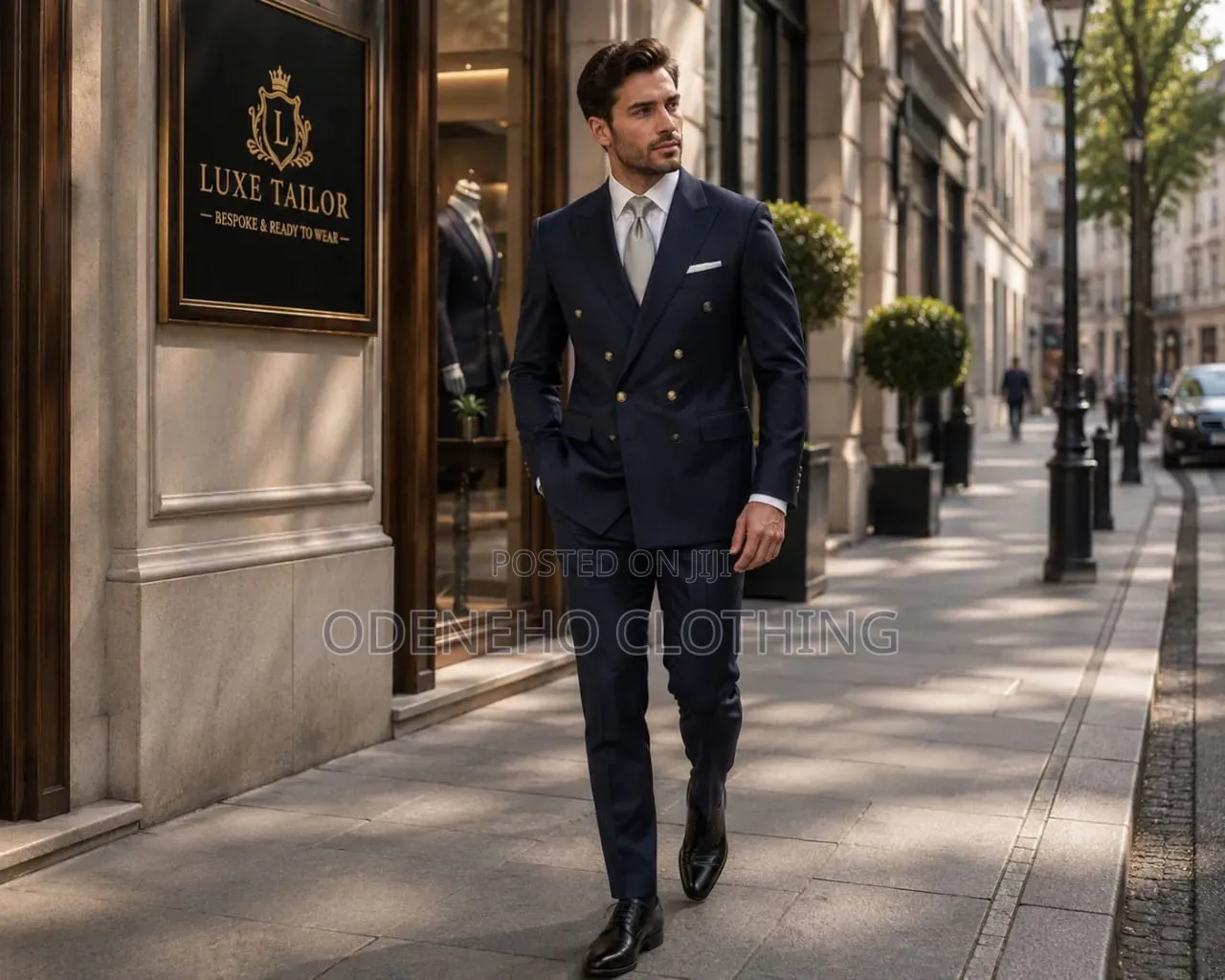 Blue Black and Black Double Breasted Suit