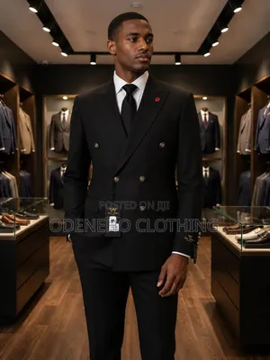 Blue Black and Black Double Breasted Suit